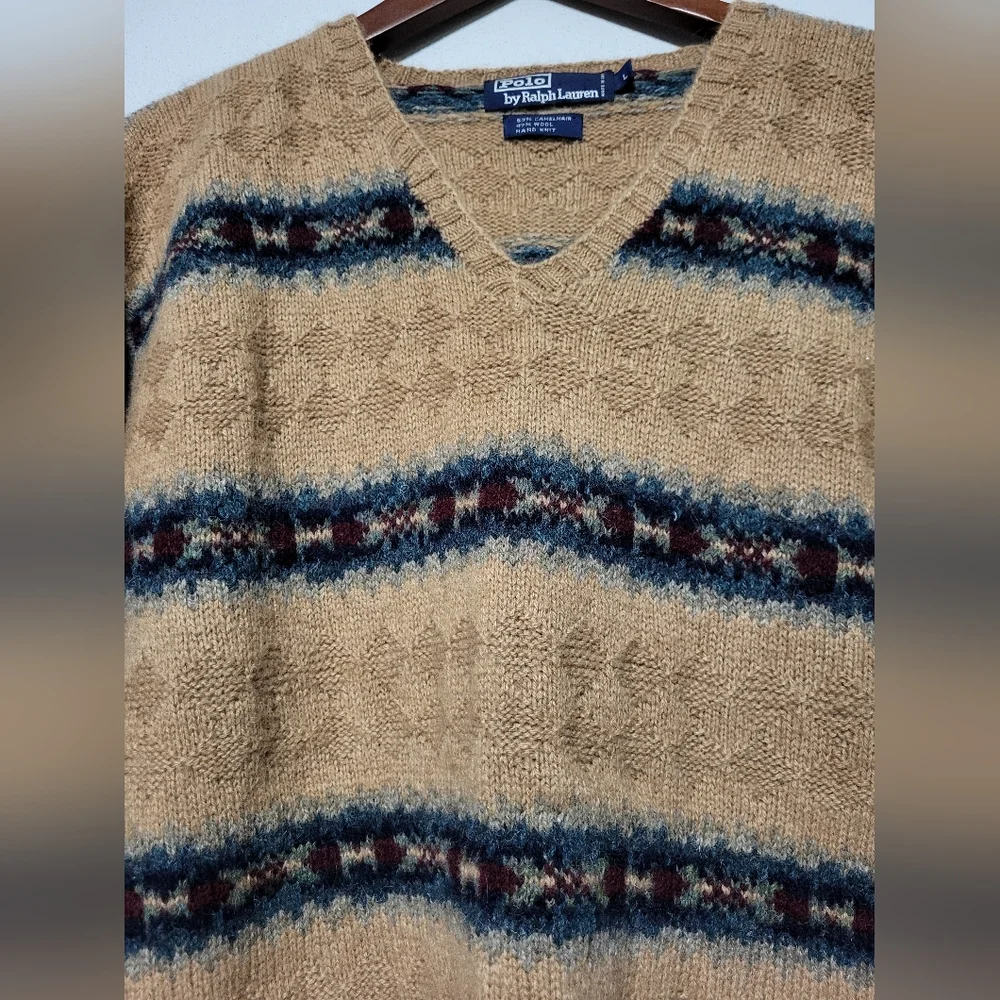 Polo by Ralph Lauren Vintage Hand Knit Camelhair/Wool Tan Sweater Men's Sz Large